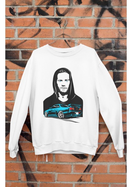 Hızlı ve Öfkeli Paul Walker Baskılı Kapüşonsuz Sweatshirt, Unisex Oversize Araba Temalı Sweat