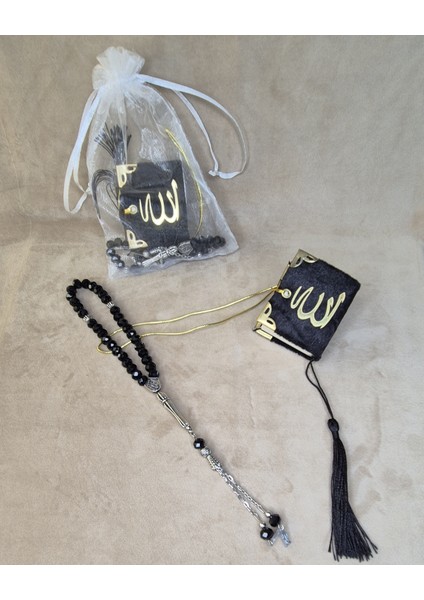 Mini Kuran ve Erkek Kristal Tesbih Setli Araba Için