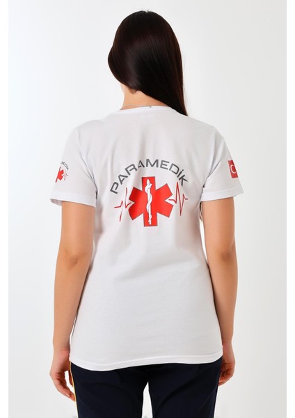 Paramedik Yuvarlak Yaka Penye Kısa Kol Tshirt - Beyaz