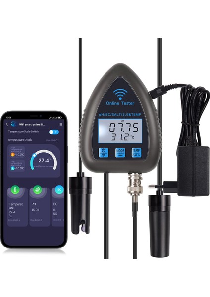 Bluetooth Wifi Dijital Su Kalitesi Test Cihazı Mini 5'i 1 Arada Su Analizörü Ph Ec Salt Sg