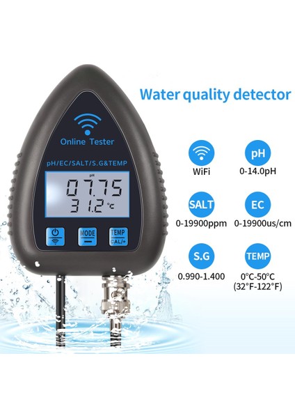 Bluetooth Wifi Dijital Su Kalitesi Test Cihazı Mini 5'i 1 Arada Su Analizörü Ph Ec Salt Sg