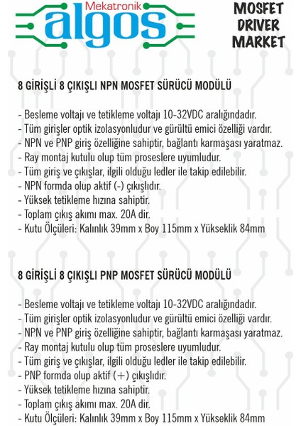 8 Kanal Pnp Mosfet Sürücü Modülü - 10-32VDC/20A