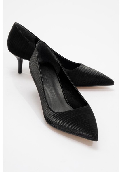 Kadın Sivri Burunlu Stiletto Siyah Kırışık Saten