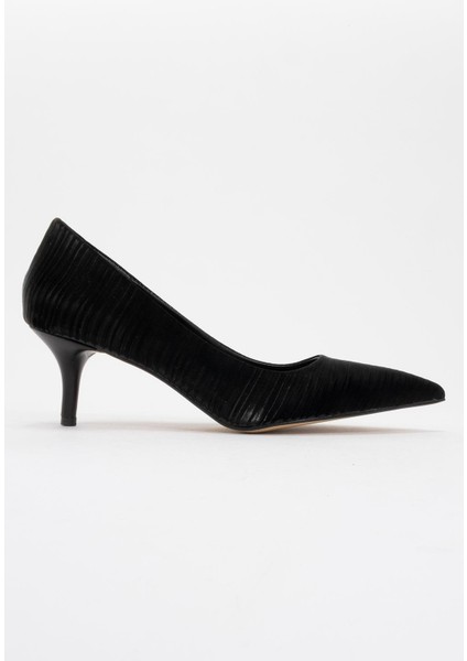 Kadın Sivri Burunlu Stiletto Siyah Kırışık Saten