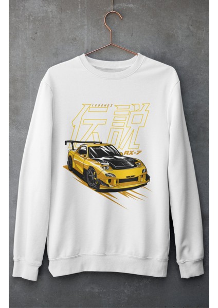 Legends Rx-7 Baskılı Kapüşonsuz Sweatshirt, Unisex Oversize Araba Temalı Sweat