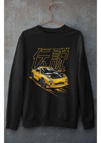 Legends Rx-7 Baskılı Kapüşonsuz Sweatshirt, Unisex Oversize Araba Temalı Sweat