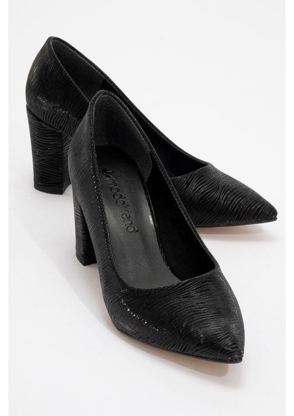 Kadın Ökçeli Stiletto Siyah Dalgalı Sim