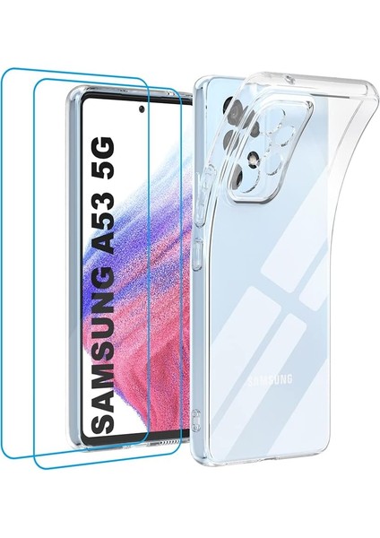 Samsung Galaxy A53 Şeffaf Silikon Kılıf + Cam Ekran Koruyucu Seti (1 CAM 1 KILIF)