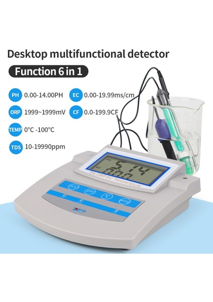 Masa Tipi Ph Metre İletkenlik Orp Tds Cf Sıcaklık Ölçer 6 In 1 Laboratuvar Tipi Ph Ec Ölçer