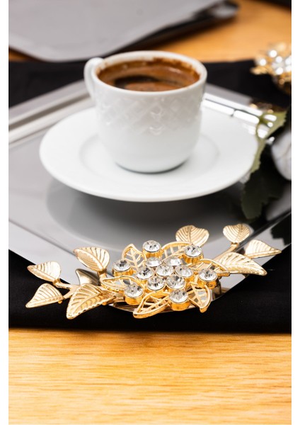 6 Adet Gümüş Sunum Tepsisi - Gold Taç Motifli Kahve ve Çay Tepsisi, 22,5 cm Zarif ve Şık Tasarım