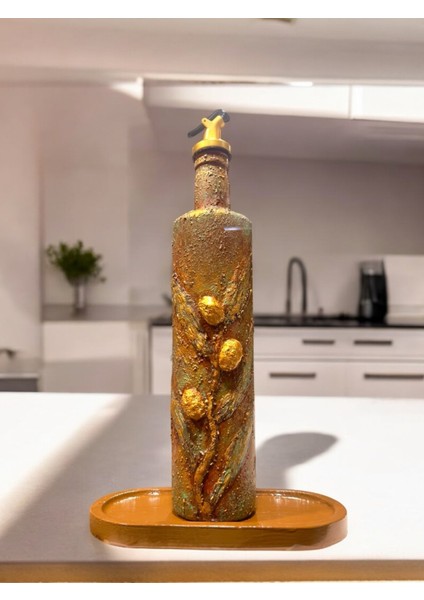 Altın Yaldız Detaylı Antik Antik Eskitme El Yapımı Yağdanlık, Sosluk, Sirkelik, Mutfak Tasarımı, Ev Dekorasyonu