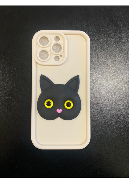 Apple iPhone 15 Pro Siyah Kedi Desenli Telefon Kılıfı