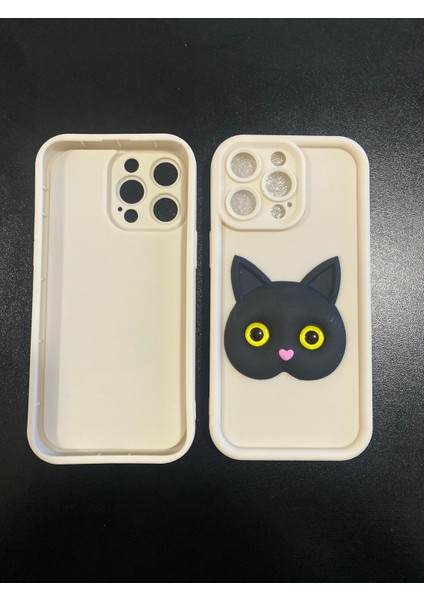 Apple iPhone 15 Pro Siyah Kedi Desenli Telefon Kılıfı