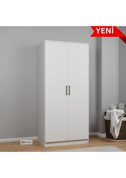 Kardelen Serisi 80 cm Mat Beyaz 2 Kapılı 4 Raflı Elbise Dolabı