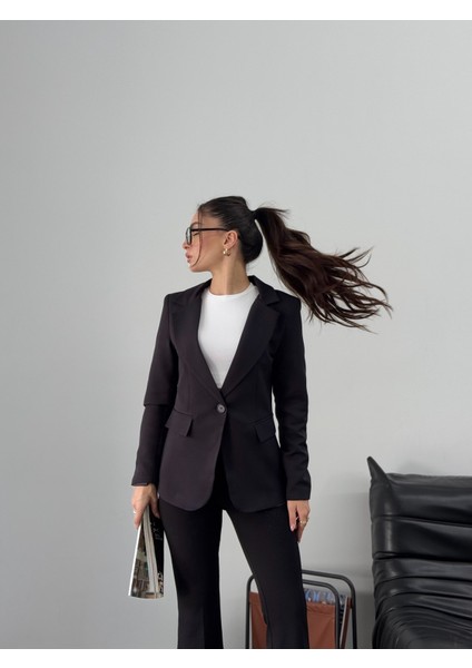 Kadın Blazer Ceket Kısa Düğmeli Astarlı Vatkalı Ceket