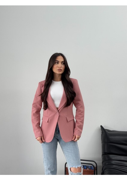 Kadın Blazer Ceket Kısa Düğmeli Astarlı Vatkalı Ceket