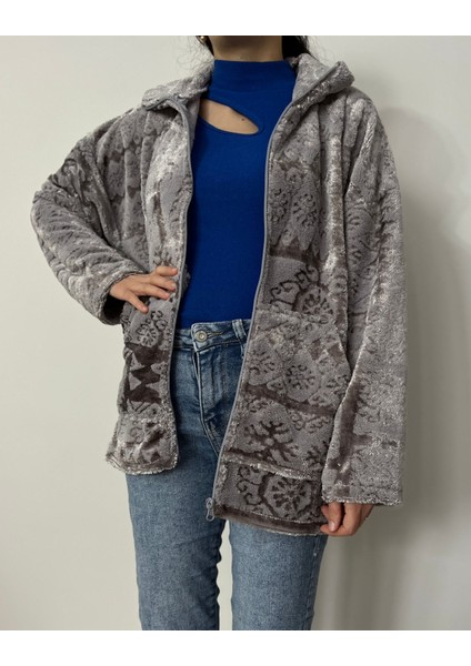 Kadın Fermuarlı Cepli Oversize Peluş Ceket fiyatları