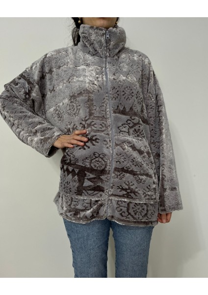 Kadın Fermuarlı Cepli Oversize Peluş Ceket modelleri