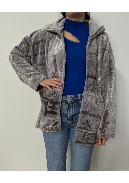 Kadın Fermuarlı Cepli Oversize Peluş Ceket fırsatları