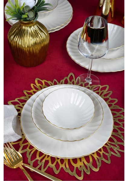 Derya 18 Parça 6 Kişilik Altın Yaldızlı Porselen Yemek Takımı