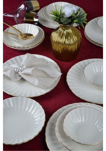 Derya 18 Parça 6 Kişilik Altın Yaldızlı Porselen Yemek Takımı fiyatları