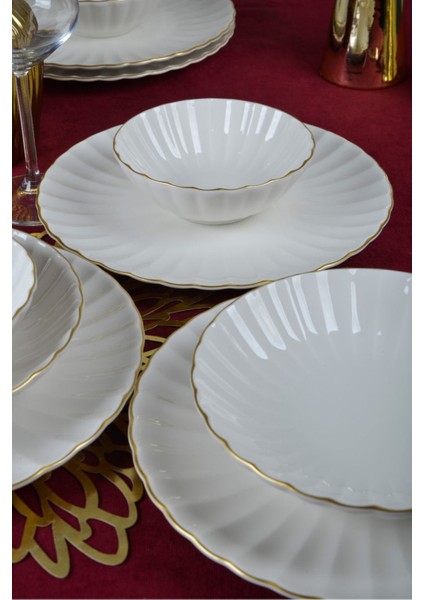 Derya 18 Parça 6 Kişilik Altın Yaldızlı Porselen Yemek Takımı fırsatları