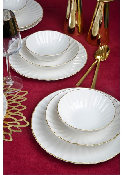 Derya 18 Parça 6 Kişilik Altın Yaldızlı Porselen Yemek Takımı indirimleri