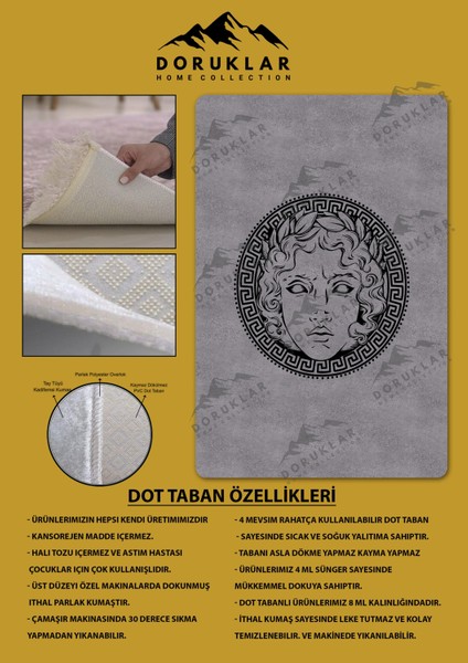 Kaymaz Taban Yıkanabilir Dijital Baskı Dekoratif Modern Desenli Apollo Serisi Dot Taban Halı AP08