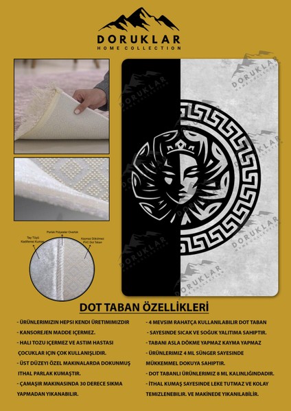 Kaymaz Taban Yıkanabilir Dijital Baskı Dekoratif Modern Desenli Apollo Serisi Dot Taban Halı AP16