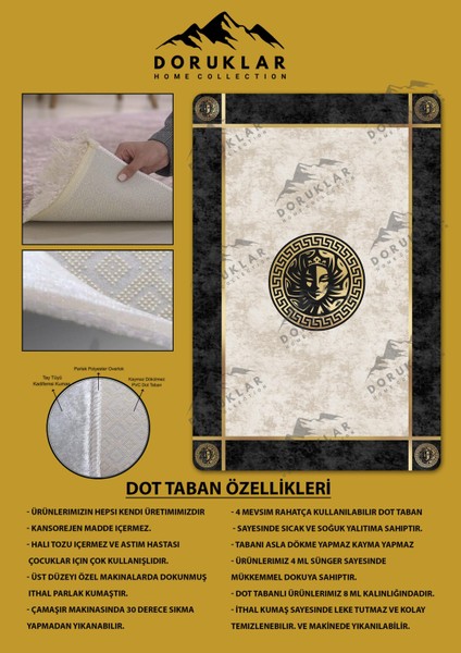 Kaymaz Taban Yıkanabilir Dijital Baskı Dekoratif Modern Desenli Apollo Serisi Dot Taban Halı AP17 fiyatları