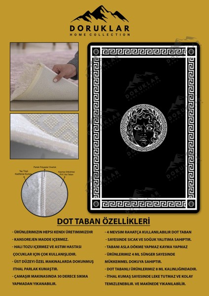 Kaymaz Taban Yıkanabilir Dijital Baskı Dekoratif Modern Desenli Apollo Serisi Dot Taban Halı AP06
