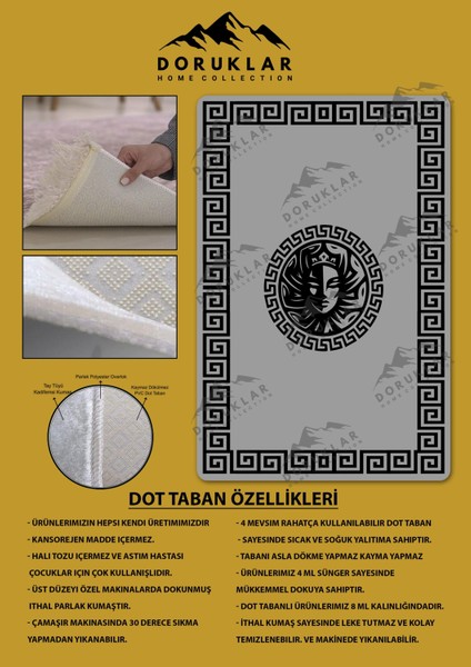 Kaymaz Taban Yıkanabilir Dijital Baskı Dekoratif Modern Desenli Apollo Serisi Dot Taban Halı AP10