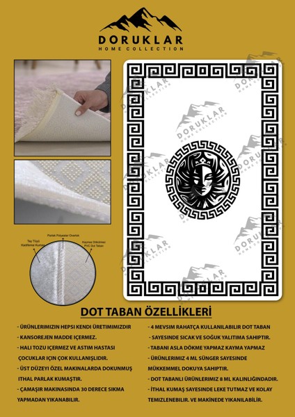 Kaymaz Taban Yıkanabilir Dijital Baskı Dekoratif Modern Desenli Apollo Serisi Dot Taban Halı AP04