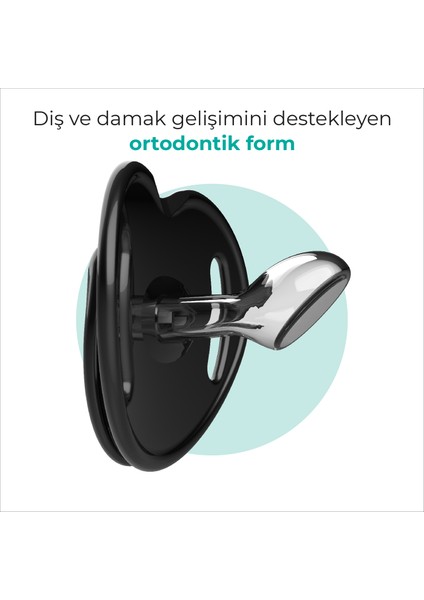 Ortodontik Damaklı Emzik, Antrasit Leopar, 6+ Ay, Emzik Saklama & Sterilizasyon Kutulu, İkili Set