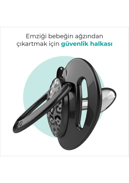 Ortodontik Damaklı Emzik, Antrasit Leopar, 6+ Ay, Emzik Saklama & Sterilizasyon Kutulu, İkili Set