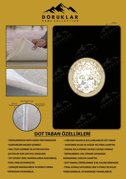 Kaymaz Taban Yıkanabilir Dijital Baskı Dekoratif Modern Desenli Apollo Serisi Dot Taban Halı AP03