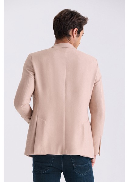 Bej Slim Fit Sivri Yaka Erkek Ceket