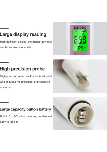 Dijital Bluetooth 7'si 1 Arada Ph Metre Ec Orp Sg Tuz Sıcaklık Ölçüm Cihazı modelleri