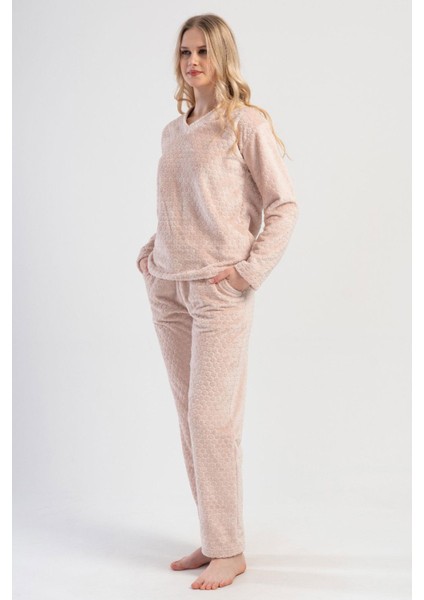 Kadın Welsoft Uzun Kol Bej Pijama Takım C4T1N1O304