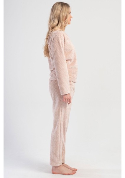 Kadın Welsoft Uzun Kol Bej Pijama Takım C4T1N1O304
