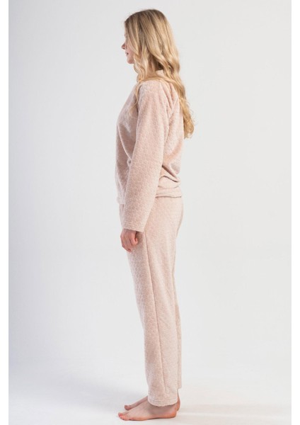 Kadın Welsoft Uzun Kol Bej Pijama Takım C4T1N1O304