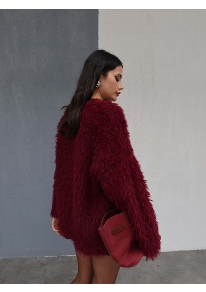 Bordo Oversize Peluş Kazak