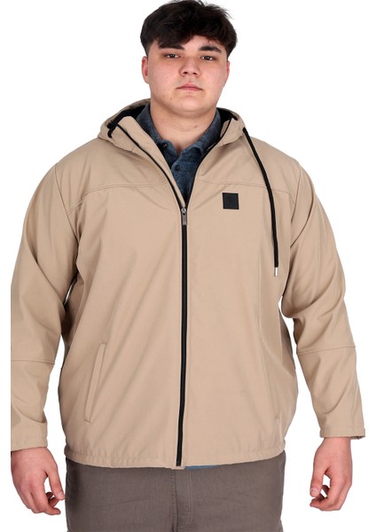Mode Xl Büyük Beden Erkek Kapüşonlu Mont Waterproof Softshell 21235 Bej