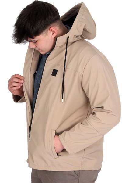 Mode Xl Büyük Beden Erkek Kapüşonlu Mont Waterproof Softshell 21235 Bej