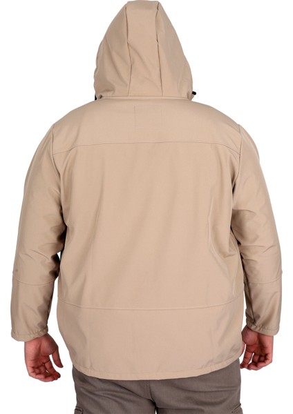 Mode Xl Büyük Beden Erkek Kapüşonlu Mont Waterproof Softshell 21235 Bej