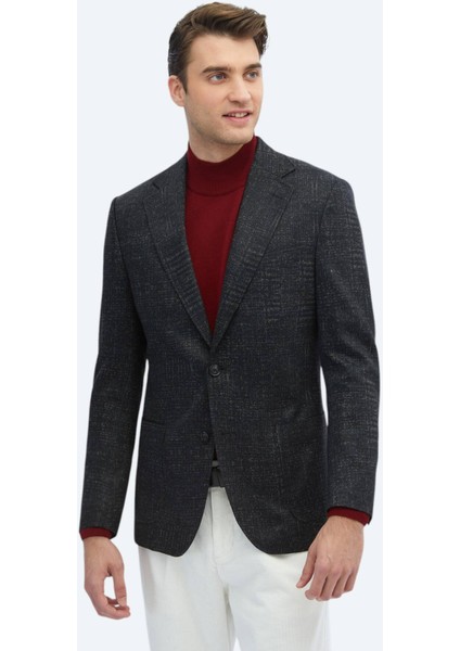 Siyah Desenli Comfort Fit Yün Karışımlı Örme Ceket modelleri
