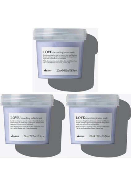 Ekonomik Üçlü Davines Love Smoothing Instant Mask Kabarma Önleyici Hızlı Saç Maskesi 250ML - %100 Orijinal %100 Doğal