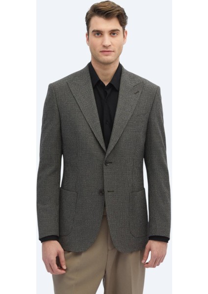 Vizon Desenli Modern Fit Ceket