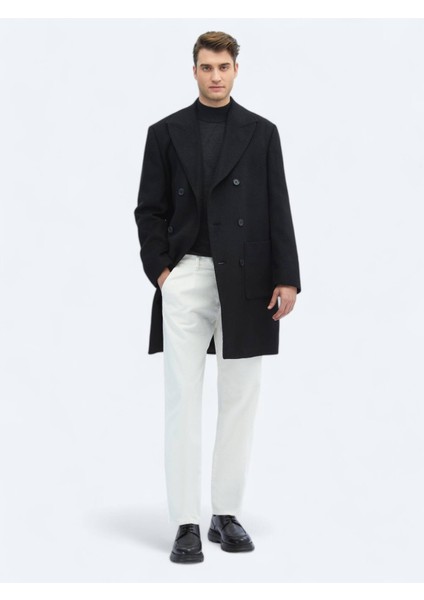 Siyah Regular Fit Kruvaze Yaka Klasik Dokuma Palto fiyatları