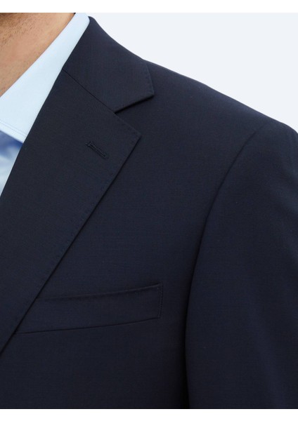 Lacivert Düz Modern Fit Yün Karışımlı Takım Elbise